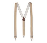 Beige Y Back Elastic Trouser Braces for Men Plain 35mm Wide Adjustable Clip On (Standard (44 Inches Long), Beige)