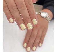 Beige Yellow Short Square French Tip Press-On Nails Glossy Natural Finish - 24-Piece Reusable Handmade Fake Nails Kit For Women Weddings Parties Everyday Wear Easy Application Modern Clean Look Fits