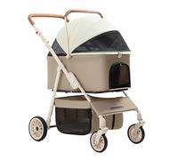 Beige,YXINHONGYUE Double-Layer Portable cat Stroller, Detachble Ultra-Light Portable Pet Bag Two Pets Allowed Strong Load-Bearing Capacity Suitable for Carrying Outside