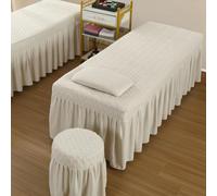 BeigeTable Cover with Face Hole - Dustproof Spa Bed Sheet with 4 Corner Elastic Band for Beauty Salon & Hotel 60x180cm All-Round Wrap