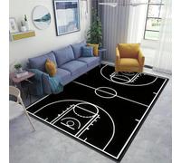 BEIGGA Basketball Court Black Area Rug, Black White Lines Basketball Court Training Floor Throw Rugs, Indoor Non-Slip Kids Rugs for Room Sofa Living Room Mat Bedroom Home Decor,70 x 140 cm