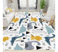 BEIGGA Cute Cartoon Dinosaur Area Rug, Modern Style 3D Flame Mountain Print Carpet, Indoor Non-Slip Kids Rugs, Machine Washable Breathable Durable Carpet for Front Entrance Floor Decor,100 x 150 cm