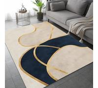 BEIGGA Light Luxury Advanced Geometric Area Rugs, Navy Blue Cream Gold Lines Indoor Non-Slip Kids Rugs, Machine Washable Breathable Durable Carpet for Teen Room Home Decor,50 x 80 cm