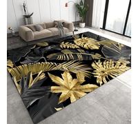 BEIGGA Light Luxury Tropical Rainforest Gold Leaf Area Rug, Banana Tree Monstera Print Rugs, Machine Washable Breathable Durable Carpet for Room Sofa Living Room Mat Bedroom Home Decor,150 x 200 cm