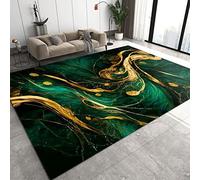 BEIGGA Luxury Green Marble Rugs, Modern Emerald Liquid Gold Decor Area Rug, Anti-Slip Easy Clean Carpet for Living Room Bedroom Kitchen Dining Room Home Office Floor Rug,70 x 140 cm