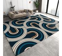 BEIGGA Modern Mid-Century Navy Blue Area Rug, Nordic Orange Blue Geometric Indoor Non-Slip Kids Rugs, Machine Washable Breathable Durable Carpet for Front Entrance Floor Decor,120 x 180 cm