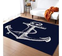 BEIGGA Nautical Anchor Navy Blue Area Rug, Anchor Compass Indoor Non-Slip Kids Rugs, Machine Washable Breathable Durable Carpet for Front Entrance Floor Decor,70 x 140 cm