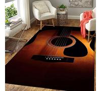 BEIGGA Retro Wooden Guitar Area Rug, Music Lover Black Large Rugs, Indoor Non-Slip Kids Rugs, Machine Washable Breathable Durable Carpet for Room Sofa Living Room Mat Bedroom Home Decor,70 x 140 cm