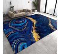 BEIGGA Royal Blue Marble Area Rug, Luxury Gold Splashed Ink Living Room Rugs, Indoor Non-Slip Kids Rugs, Machine Washable Breathable Durable Carpet for Front Entrance Floor Decor,150 x 200 cm