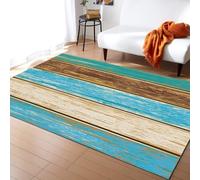 BEIGGA Vintage Farmhouse Rustic Gradient Retro Wood Grain Area Rug, Teal and Brown Large Rugs, Easy Clean Carpet Washable Rug for Room Sofa Living Room Mat Bedroom Home Decor Floor Mats,80 x 150 cm