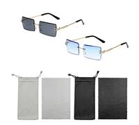 BEIIEB 2 Pairs of Rectangular Rimless Sunglasses with 2 Glasses Bags and Glasses Cloth, Retro Transparent Sunglasses, HD Vision UV Protection for Beach Going Out Shopping Party.
