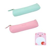 BEIIEB 2pcs Leather Pencil case, Pencil case, Stationery Bag, Storage Bag, with 20 Sticky Notes; for Stationery, pens, Makeup Brushes, toiletries, Suitable for Boys and Girls (Green, Pink)