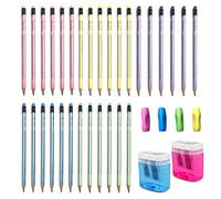 BEIIEB 30 Pieces Pencils and 4 Pieces Writing Aid with 2 Pieces Sharpeners, 5 Colours HB Student Pen with Eraser, Correction Grip Writing Pen for School, Office, Writing, Drawing