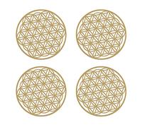 BEIIEB 4 Pieces Wooden Flower of Life Home Decor Wall Paintings Spiritual Symbols Esoteric Gifts Carved Coasters Pot Holder for Purification Meditation Light Therapy
