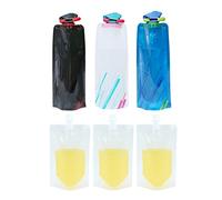 BEIIEB Pack of 3 700 ml Foldable Water Bottles, Portable Outdoor Drinking Bag for Hiking, Travel, Cycling, Fitness, Unisex, Reusable, with 3 Pieces Clear Hydration Bags