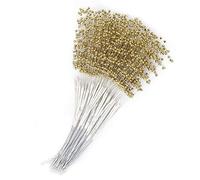 BEIJIALY 100Pcs String Pearl Sticks Pearls for Crafts, Beaded Stick Bride Wedding Pearl Bouquet Party Decoration, Stems Pearl Sticks Beading on Wire Stems for DIY Garland (Gold)