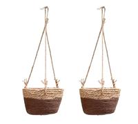 BEIJIALY 2 Pack Seagrass Hanging Planter Basket, Rattan Woven Plant Hanger, Rattan Hanging Planter Macrame Plant Hanger, Flower Pot Holder for Garden, Outdoor, Indoor,(Coffee)