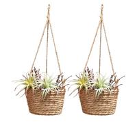 BEIJIALY 2 Pack Seagrass Hanging Planter Basket, Rattan Woven Plant Hanger, Rattan Hanging Planter Macrame Plant Hanger, Flower Pot Holder for Garden, Outdoor, Indoor,(Brown)