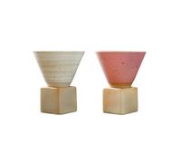 BEIJIALY 2 Pcs Coarse Pottery Coffee Mug with Base, 200ml Ceramic Japanese Coffee Tea Cup Mug, Creative Triangular Cone Shape Porcelain Mug for Home Office(White Pink)