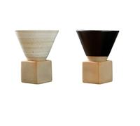 BEIJIALY 2 Pcs Coarse Pottery Coffee Mug with Base, 200ml Ceramic Japanese Coffee Tea Cup Mug, Creative Triangular Cone Shape Porcelain Mug for Home Office(Black White)