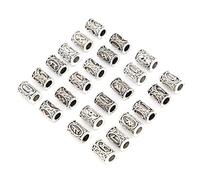 BEIJIALY 24Pcs Viking Hair Beads Viking Beard Beads, Viking Norse Rune Beard Beads, Alloy Vintage Dreadlock Beads Men Beard Tubes Hair Decoration