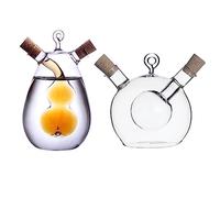 BEIJIALY 2pcs 2 in 1 Olive Oil Vinegar Dispenser Cruet, Clear Glass Vinegar and Oil Bottles with Cork Stoppers, Double Pourer Spout Oil Dispenser Bottle Kitchen Cooking Container (Transparent)