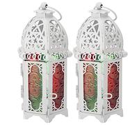 BEIJIALY 2Pcs Moroccan Style Candle Lantern, Vintage Castle Candle Holder, Moroccan Style Hanging Lanterns, Metal Tabletop Lantern Decor, Wedding Home Candlestick Ornaments