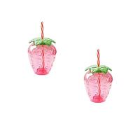 BEIJIALY 2pcs Strawberry Straw Cup, Strawberry Shaped Kawaii Cup with Straw and Strawberry Pendant, Cute Water Bottle Mug for Boba Tea Breakfast Milk Juice Water Cup for Gift (Pink)
