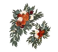 BEIJIALY 2pcs Wedding Arch Decor Rose Flower Swags, Rustic Artificial Floral Swag for Lintel, Green Leaves Peony Door Wreaths for Wedding Ceremony Floral Decor