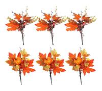 BEIJIALY 6Pcs Fall Floral Picks, Thanksgiving Table Flower Decor Fall Maple Leaves Branches with Pumpkins Berries Decor Fall Silk Leaves Branches for Harvest Autumn Thanksgiving