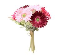 BEIJIALY 7 pcs Artificial Gerbera Daisy Flowers Bulk, Fake Daisy Fake Flowers, Artificial Daisy Flowers with Stems, Gerbera Daisy Silk Flowers Faux Flowers Bouquet for Home Decor(Red Pink)