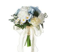 BEIJIALY Dusty Blue Wedding Bouquets for Bride Bridesmaid, Handmade Bridal Holding Flowers, Bridal Bouquets for Bride, Artificial Flower Bouquet for Wedding Ceremony Anniversary