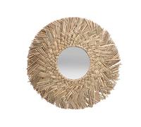 BEIJIALY Handmade Seagrass Bohemian Round Mirror, Straw Plaited Hanging Mirror Decoration Retro Nordic Style Round Hand Woven Dressing Mirror for Wall Decor(Natural braid)