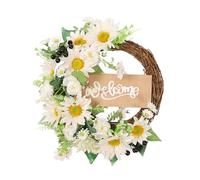 BEIJIALY Sunflower Wreath with Welcome Sign, Summer Wreath for Front Door, Artificial White Flowers Decor, Artificial Flower Wreath Front Door Garland, Floral Wreath for Outside