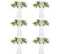 BEIJIALY Wedding Aisle Decorations Pew Flowers Set of 6, Church Chair Bench Pew Bows Artificial Penoy Chair Decor with Eucalyptus and Ribbons for Wedding Ceremony Church, Green