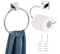 BEIJIE Chrome Toilet Roll Holder, 2 Pieces Bathroom Accessory Toilet Paper Holder and Towel Ring, 304 Stainless Steel Waterproof Rust Resistant Towel and Toilet Roll Holder Wall Mounted Set (Silver)