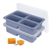 BEIJIE Ice Cube Tray with Lid, 2 Pcs Large Silicone Freezing Soup Containers, Soup Freezer Tray for Storing and Freezing Food, Curries, Leftover Prep - Makes 8 Giant 1 Cup Portions Cubes (Blue Gray)