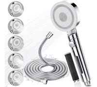 BEIJIE Shower Head and Hose 2M, High Pressure Shower Head Filter 5 Modes, Universal Shower Heads with Pause Switch, Handheld Water Saving Shower Head to Increase Pressure for Home Gym Use (Silver)