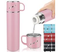 BEIJIE Travel Mug, 550ml Stainless Steel Insulated Hot Water Bottle, Vaccum Thermal Flasks for Hot and Cold Drinks 12h, Metal Water Bottles with Leakproof Cover and Handle, for Kids Men Women - Pink