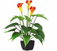 beijieaiguo Artificial Plant Pot Real Touch Fake Calla Lily Artificial Potted Flower Plant Greenery Shrubs for Wedding Home Party Table Desk Garden Bookshelf Indoor Outdoor Decor（Orange）