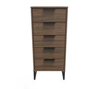 Beijing 5 Drawer Tall Bedside Cabinet In Carini Walnut (Ready Assembled)