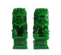 Beijing Foo Fu Dogs Guardian Lions Statues Feng Shui Wealth Protection Figurine Table Art Home Decor Gifts Collectible (Jade Green Color)