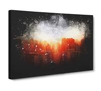 Beijing Skyline At Sunset Paint Splash Modern Art Canvas Wall Art Print Ready to Hang, Framed Picture for Living Room Bedroom Home Office Décor, 24x16 Inch (60x40 cm)