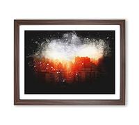Beijing Skyline At Sunset Paint Splash Modern Art Framed Wall Art Print, Ready to Hang Picture for Living Room Bedroom Home Office Décor, Walnut A3 (46 x 34 cm)