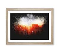 Beijing Skyline At Sunset Paint Splash Modern Art Framed Wall Art Print, Ready to Hang Picture for Living Room Bedroom Home Office Décor, Oak A2 (64 x 46 cm)