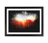Beijing Skyline At Sunset Paint Splash Modern Art Framed Wall Art Print, Ready to Hang Picture for Living Room Bedroom Home Office Décor, Black A2 (64 x 46 cm)