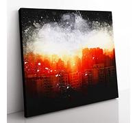 Beijing Skyline at Sunset Paint Splash Modern Canvas Wall Art Print Ready to Hang, Framed Picture for Living Room Bedroom Home Office Décor, 35x35 cm (14x14 Inch)