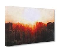 Beijing Skyline At Sunset Painting Modern Art Canvas Wall Art Print Ready to Hang, Framed Picture for Living Room Bedroom Home Office Décor, 20x14 Inch (50x35 cm)