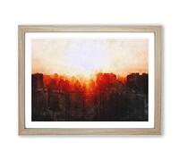 Beijing Skyline At Sunset Painting Modern Art Framed Print | A4 Oak Framed Wall Art | Ready to Hang | Modern Cityscape Picture | Living Room Bedroom Lounge Office