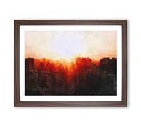 Beijing Skyline At Sunset Painting Modern Art Framed Print | A4 Walnut Framed Wall Art | Ready to Hang | Modern Cityscape Picture | Living Room Bedroom Lounge Office